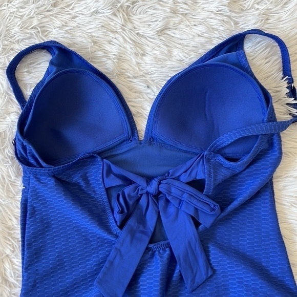 New J By Jasper Conran Plunge Neck back tie Swimsuit in cobalt blue size 14 - Picture 6 of 12